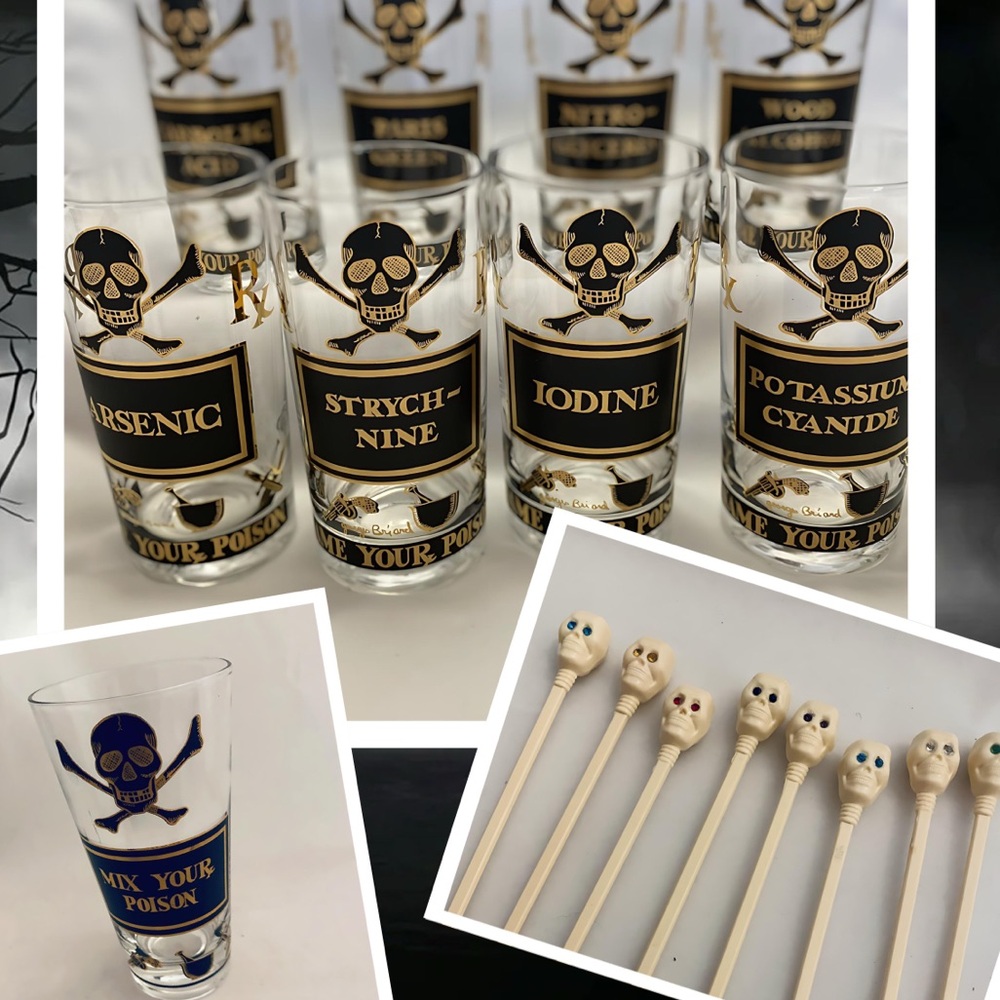 Extremely Rare 17 piece Georges Briard Name Your Poison Barware